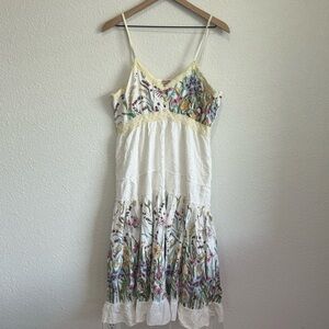 Baba Clothing Los Angeles Women's XL Tiered Midi Dress Floral White Crochet Y2K